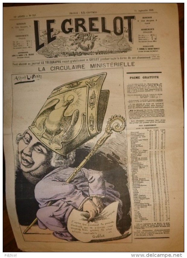 Journal Satirique - LE GRELOT - 1885 - La Circulaire Ministérielle, Illustration En Couleur D'Alfred Le Petit - 1850 - 1899