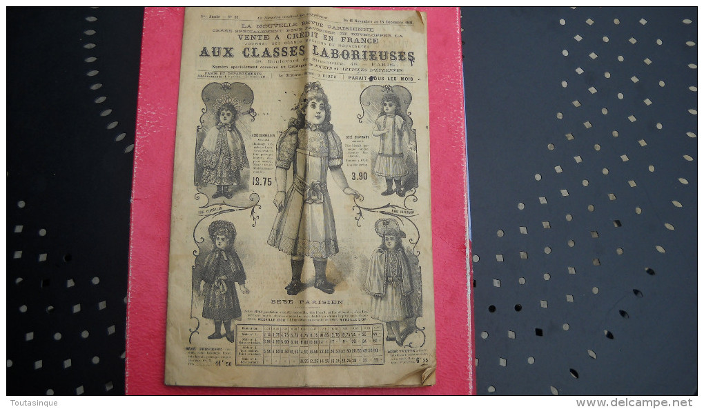 Paris . Catalogue " Aux Classes Laborieuses ". Jouets , Articles D´étrennes . De 1891 . 32 Pages . 12 Scans . - 1800 – 1899