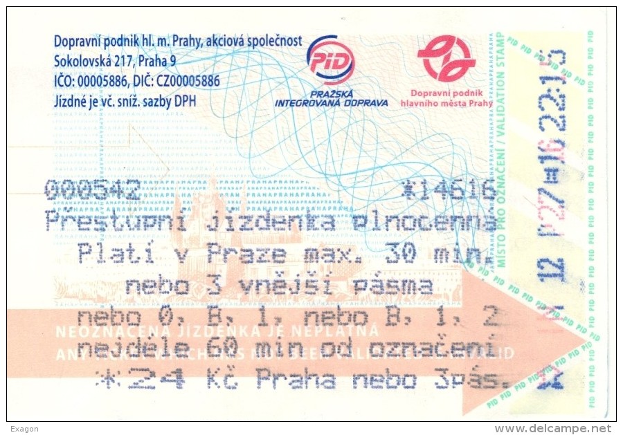 Biglietto  METROPOLITANA  PRAHA NEBO 3Pàs  Anno  2016. - Europa