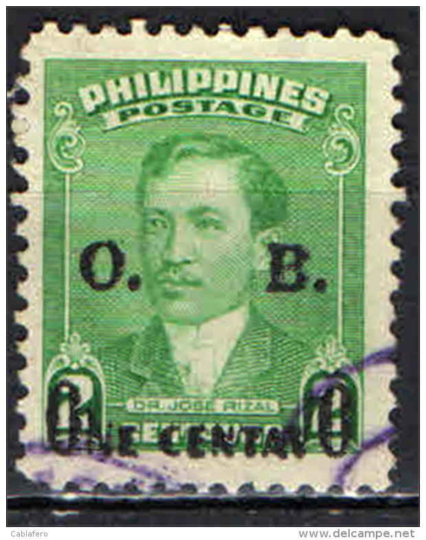 FILIPPINE - 1950 - RITRATTO DEL DOTTOR JOSE' RIZAL - OVERPRINTED - USATO - Philippinen