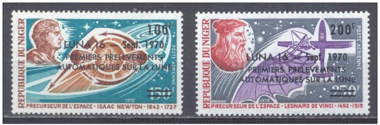 Niger Poste Aérienne YT N°141/142 Isaac Newton - Léonard De Vinci Surchargé Luna 16 Neuf/charnière * - Niger (1960-...)