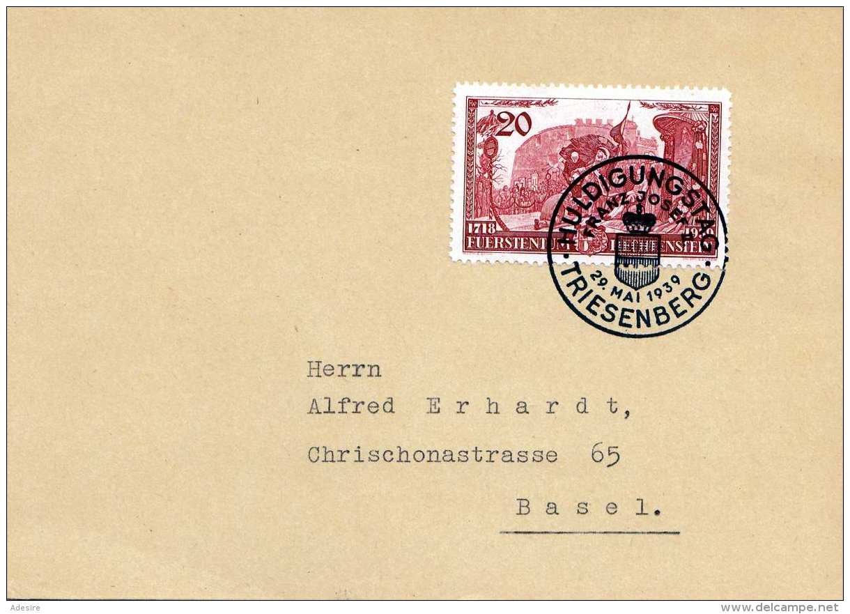 LIECHTENSTEIN 1939 - 20 Rp Auf Postkarte Sonderstempel Huldigungstag Franz Josef II - Briefe U. Dokumente