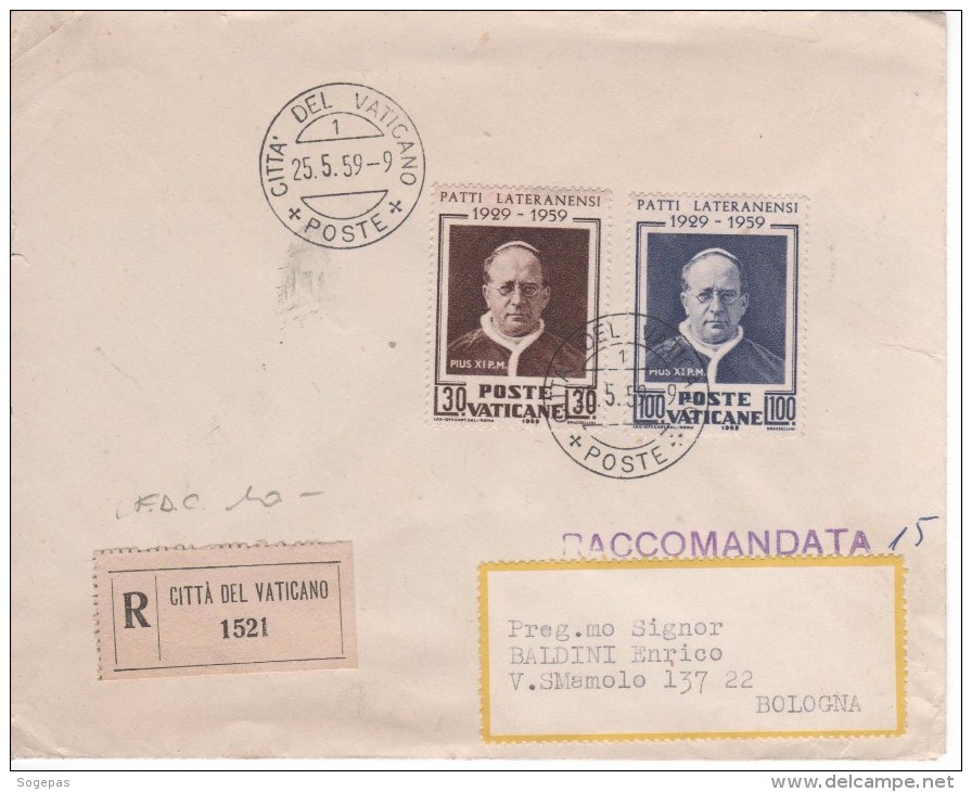 VATICAN LETTRE RECOMMANDÉE 25 MAI 1959  AVEC TIMBRES N° 272- 273 - Lettres & Documents