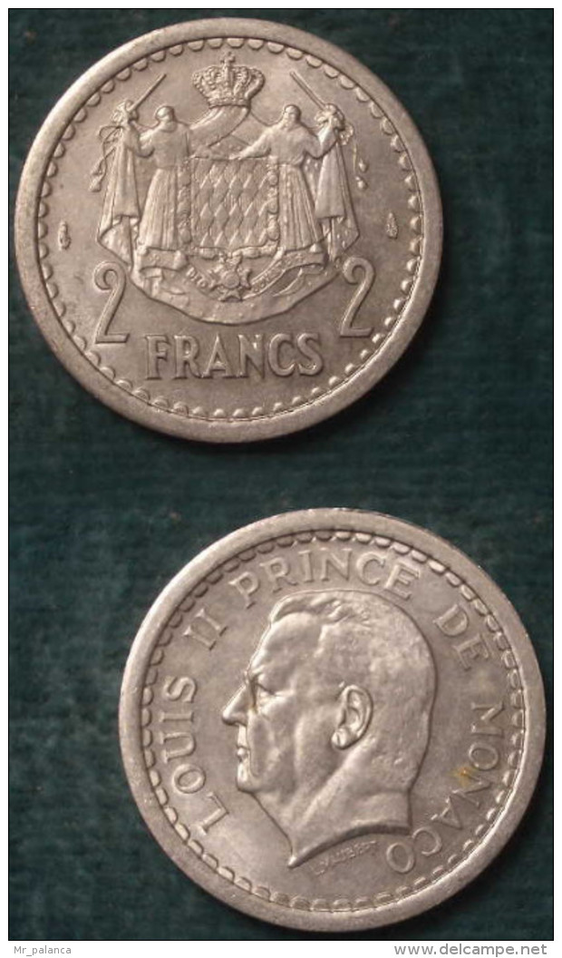 M_p> Monaco 2 Franchi Senza Data ( 1943 )  Alluminio - Alta Conservazione - 1922-1949 Luigi II