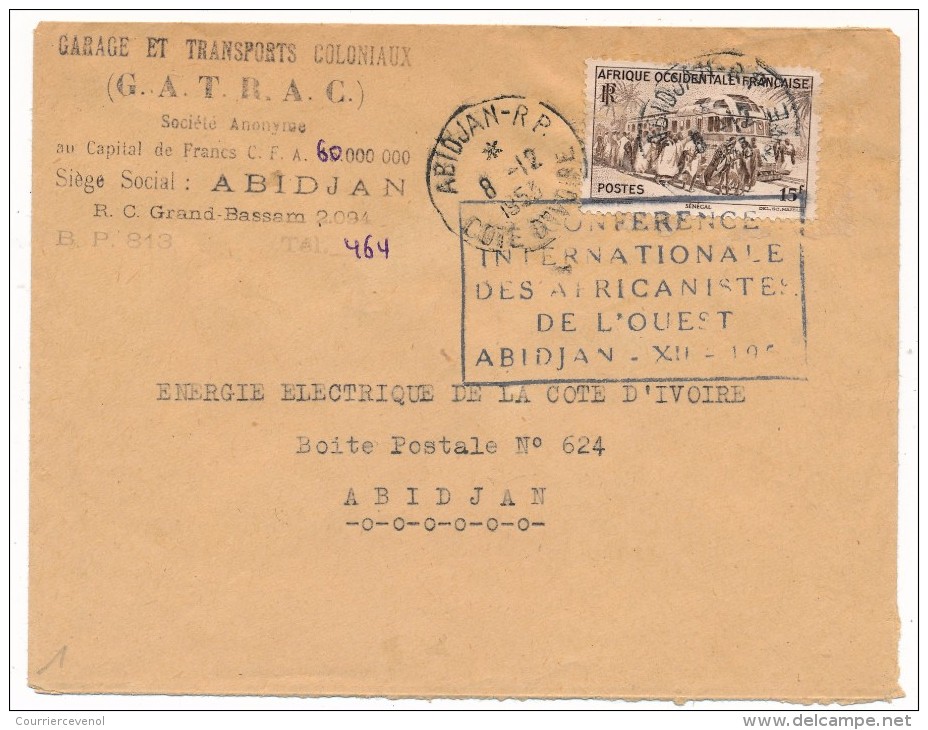 AOF - Enveloppe Depuis ABIDJAN RP - 1953 - Cachet "5eme Conférence Internationale Des Africanistes De L'Ouest" Numéro - Lettres & Documents