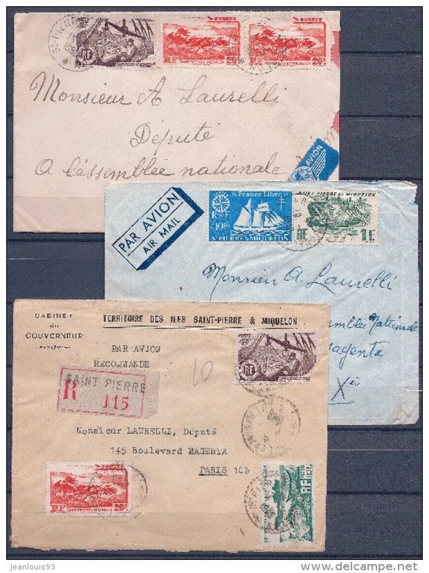 SAINT PIERRE ET MIQUELON  - 8 LETTRES  BATEAU  PECHE POISSON AVION FRANCE LIBRE - Brieven En Documenten