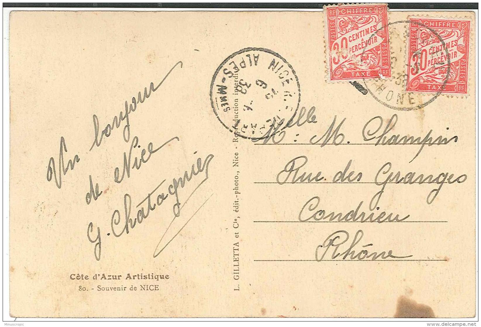 CPA 06 - Souvenir De Nice - Timbre Monaco Recouvrement - Briefe U. Dokumente