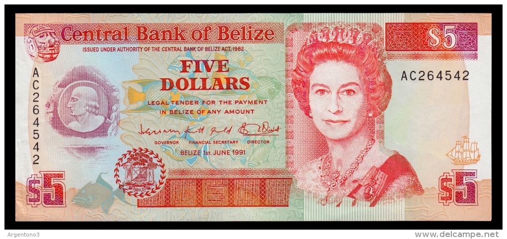 Belize 5 Dollars 1991 XF - Belize