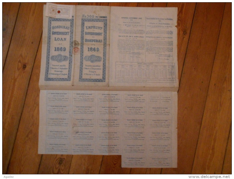 Obligation Des Chemins De Fer De L'Etat Obligaciones De Los Ferros Carriles Del Estado Honduras 1869 - Chemin De Fer & Tramway