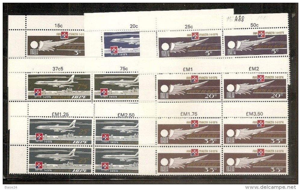 1974 Malta LINEE AEREE  AIRLINES 4 Serie Di 7v. (A2/8) Quartina MNH** - Malta