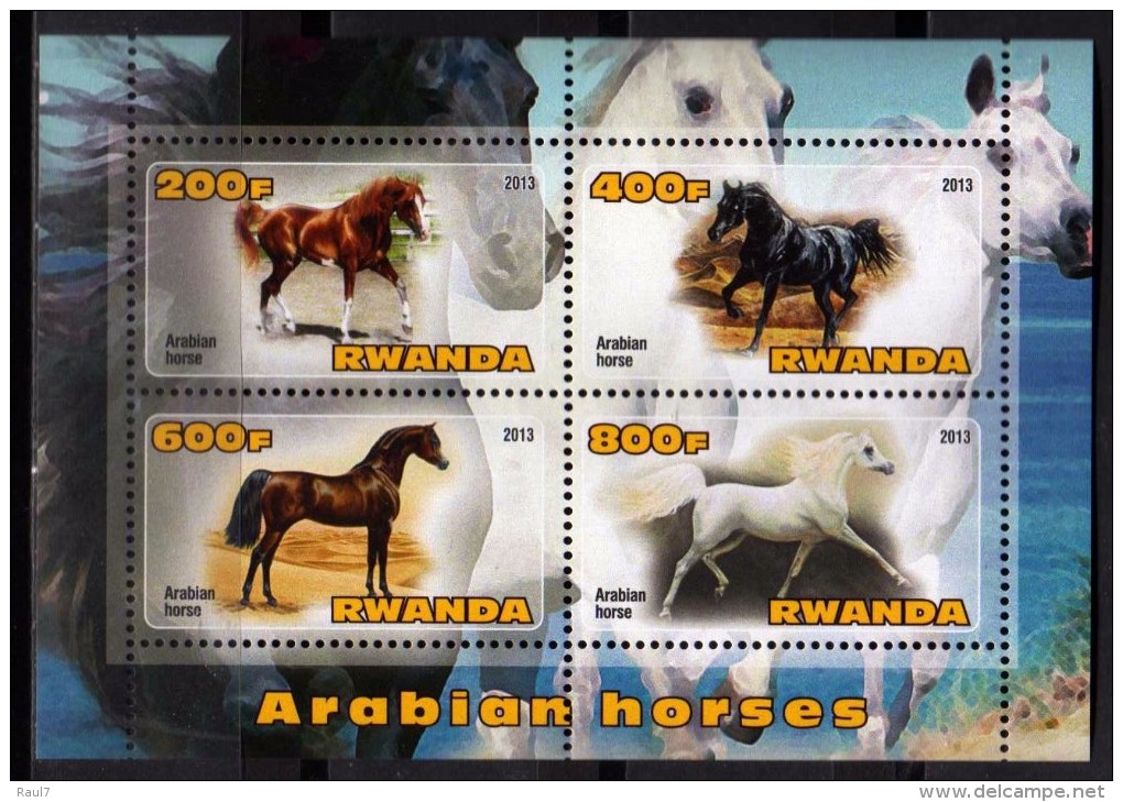 Rwanda 2013 - Chevaux Arabes, Horses - BF 4 Val Neufs // Mnh - Horses