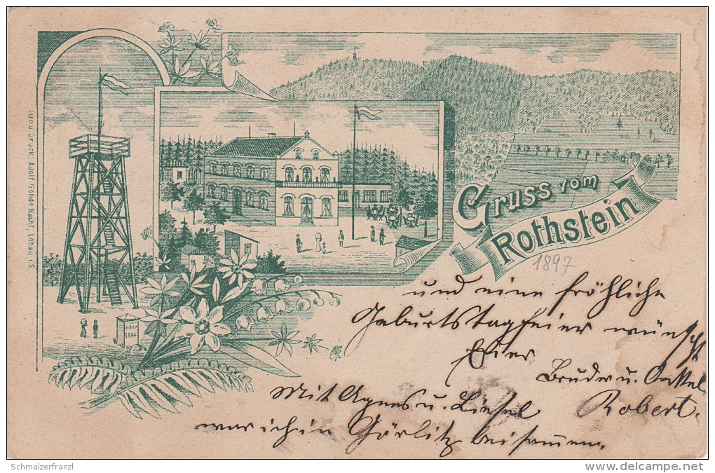 Vorläufer Litho AK Gruss Rothstein Rotstein Gasthof Baude Turm Bei Reichenbach Sohland Löbau Dolgowitz Rosenhain Muskau - Loebau