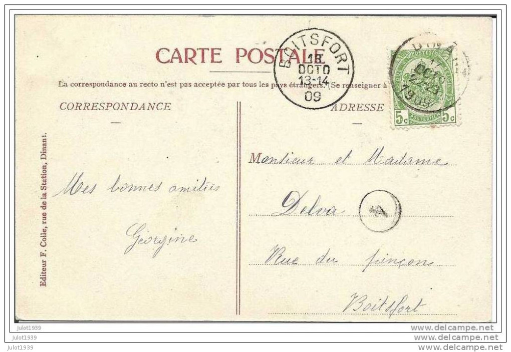 WAULSORT ..-- HASTIERE ..-- L´ Ecluse . 1909 Vers BOITSFORT ( Mr Mme DELVA ) . Voir Verso . - Hastière