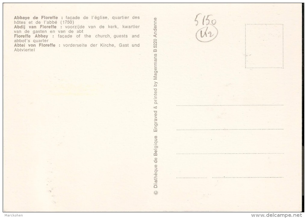 FLOREFFE (5150) : Abbaye De FLOREFFE - Façade De L'Eglise Et Quartier Des Hôtes Et De L´abbé (1750). CPSM. - Floreffe