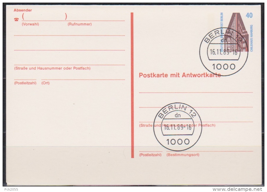 Berlin Ganzsache Mi.Nr. P 132 Postkarte Mit Antwortkarte Stempel Berlin 16.11.89  Ungebraucht (d3663) - Postkarten - Ungebraucht