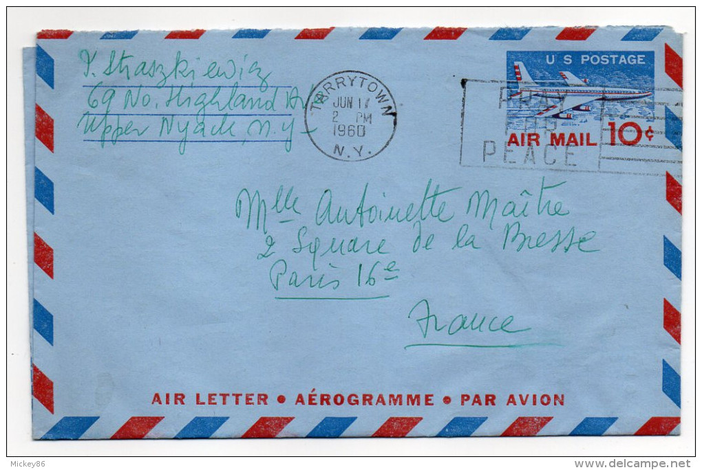 USA--1960--Aérogramme De TARRYTOWN (N-Y) Pour PARIS-France - Briefe U. Dokumente