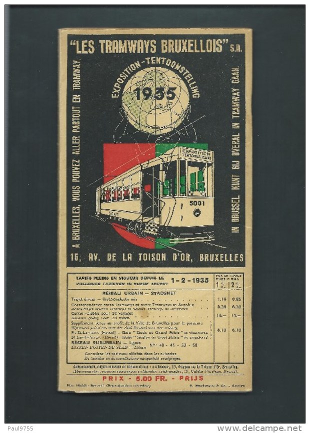BELGIQUE BRUXELLES EXPO 1935  PLAN MOBILE DU RESEAU DES TRAMWAY RR - Europe