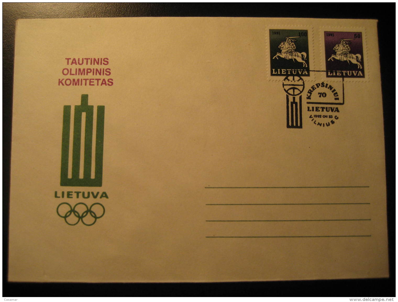 VILNIUS 1992 Tautinis Komitetas Olympic Committee Olympics Cancel Cover LITHUANIA - Other & Unclassified