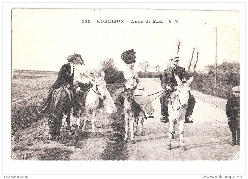 CPA 92 ROBINSON Lune De Miel Le Plessis - Couple Et ânes En Promenade Used With Stamp Donkey Donkeys - Le Plessis Robinson