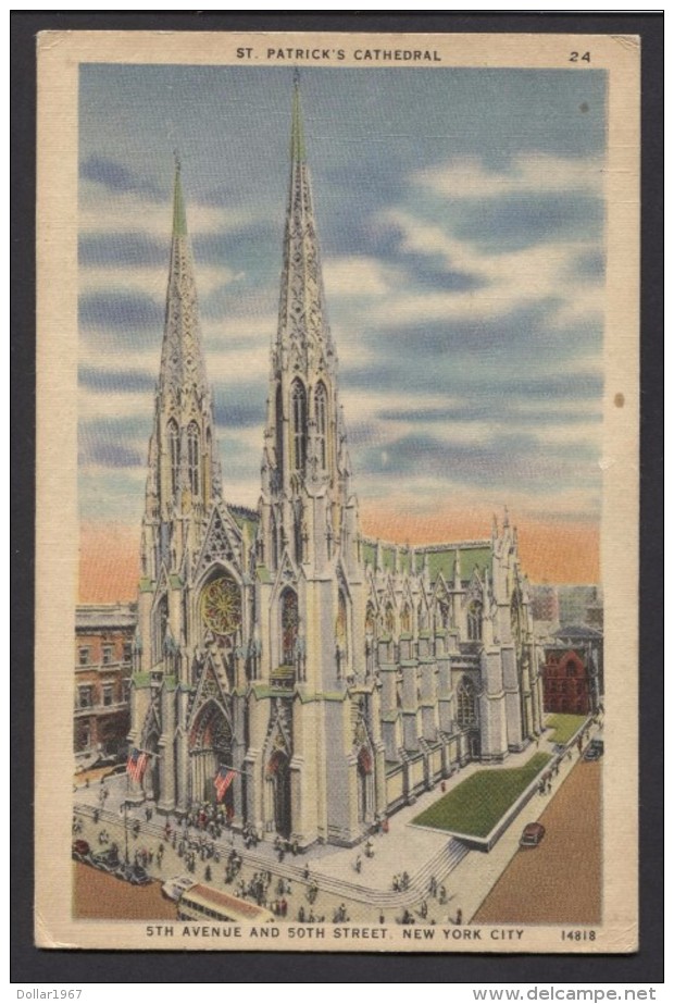 St. Patrick's Cathedral , New York. 1946  - Stamp Boston / Gouda. See The 2  Scans For Condition. ( Originalscan !!! ) - Kirchen