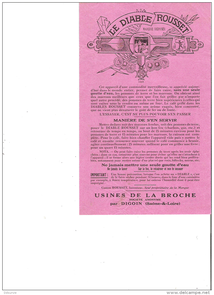 PUBLICITE - 71 - DIGOIN - USINES DE LA BROCHE - RECHAUD LE DIABLE ROUSSET - ANNEES 30 - B089 - 1900 – 1949