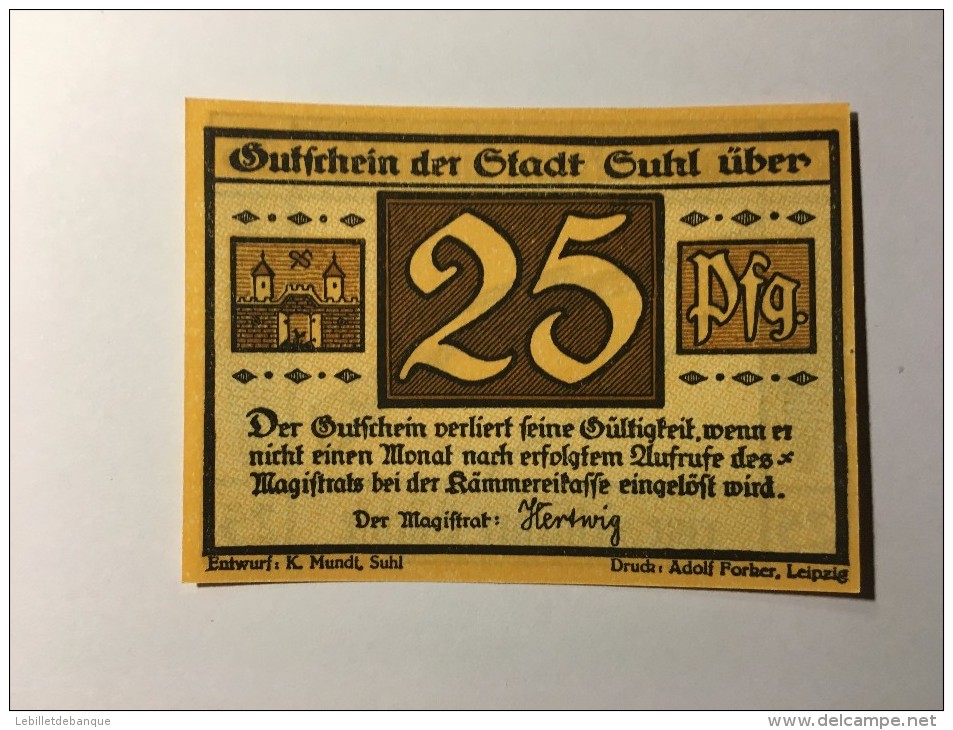 Allemagne Notgeld Suhl 25 Pfnnig 1921 NEUF - Collections