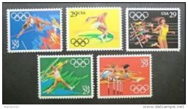 1991 USA Olympics Games Barcelona Stamps #2553-57 Sport Pole Vault Discus Sprints Javelin Hurdles - Springreiten