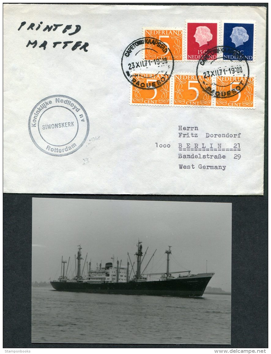 1971 South Africa Netherlands Ship Cover (+ Photo) Nedlloyd Capetown PAQUEBOT SIMONSKERK - Covers & Documents