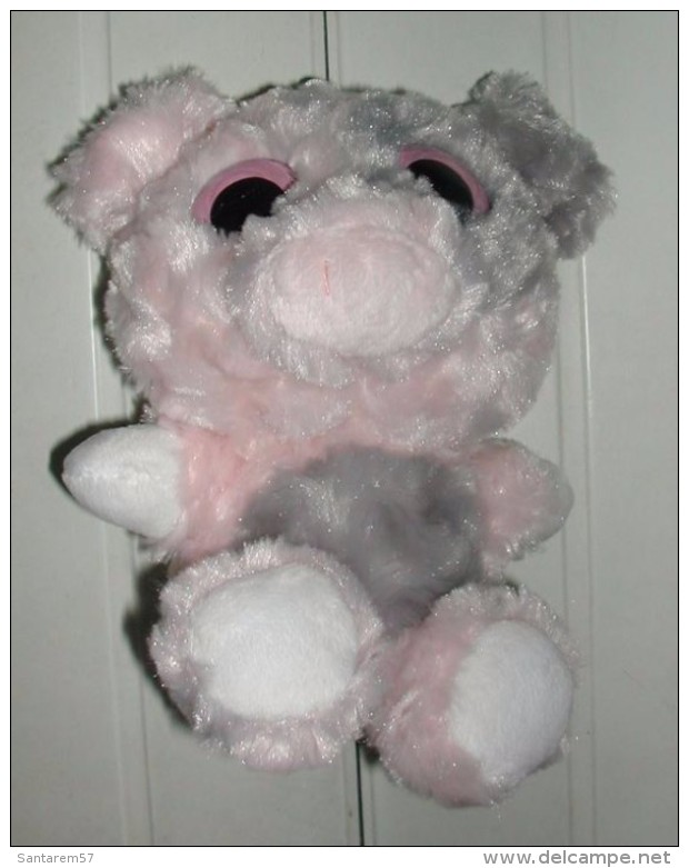 Peluche Grise Rose Et Blanche Personnage Aux Grands Yeux - Cuddly Toys