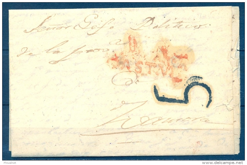 1843 , ZAMORA , CARTA CIRCULADA DESDE VEGA DE VILLALOBOS AL JEFE POLÍTICO DE LA PROVINCIA DE ZAMORA - ...-1850 Prephilately