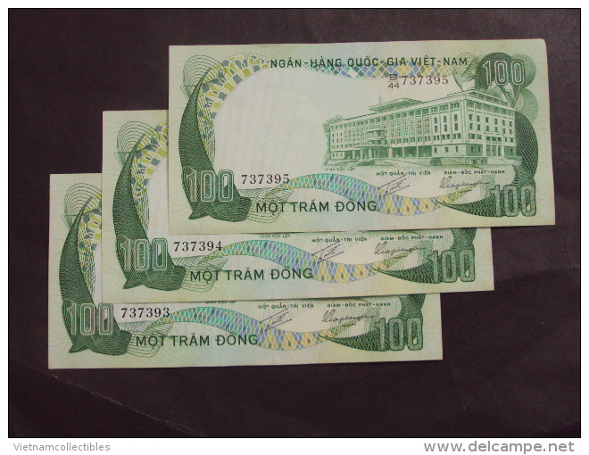 Collection Of 03 South Vietnam Viet Nam 100 Dong AU Buffalo Consecutive Banknotes 1972 - P#32 / 02 Images - Vietnam