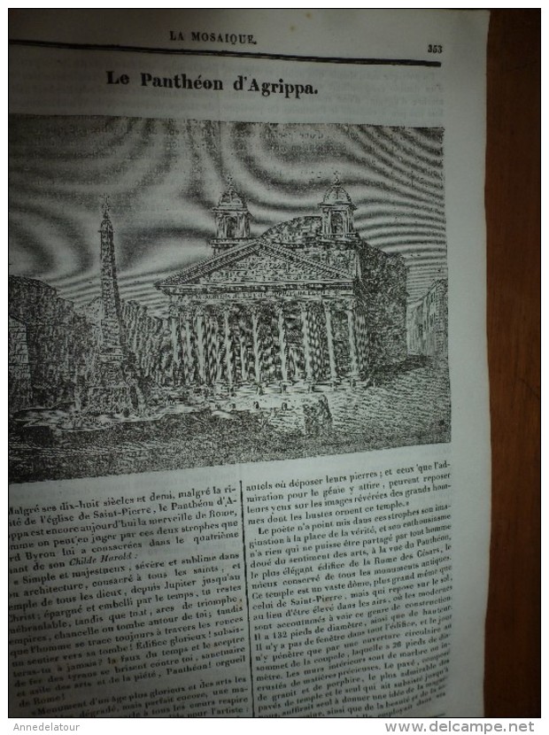 1834 LM : Le Panthéon D'Agrippa à ROME; Le Promérops (oiseau) Selon Buffon ;Amphithéâtre D'ARLES;  Clotaire II ; - Non Classés