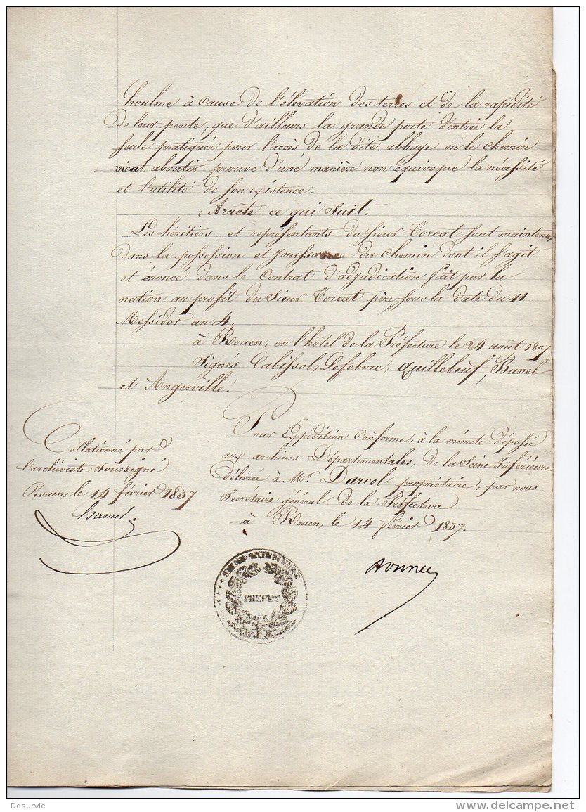 NAPOLEON 1er - VENTE DOMAINES - DARCEL - TORCAT - EMPIRE - 1807 - TIMBRE ROYAL 1f25 - TIMBRE SEC - CACHET PREFET - 111 - Other & Unclassified