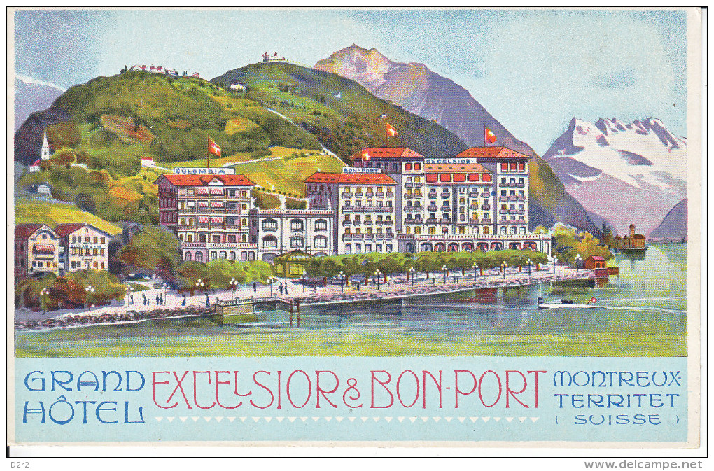 MONTREUX -TERRITET - GRAND HOTEL EXCELSIOR&BON PORT - ILLUSTRATION - N/C - TB - Montreux
