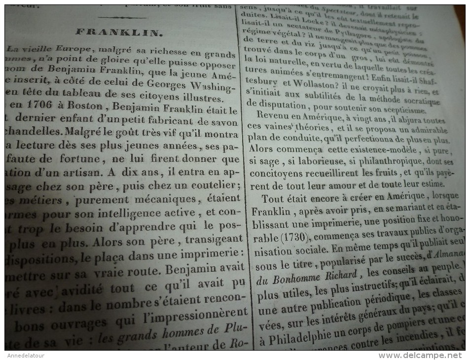 1834 LM :JEAN-GOUJON; Mausolée d'une sultane de l'Inde; Le VOILIER PORTE-GLAIVE (poisson);Le papayer; FRANKLIN