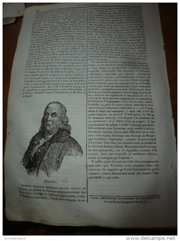 1834 LM :JEAN-GOUJON; Mausolée d'une sultane de l'Inde; Le VOILIER PORTE-GLAIVE (poisson);Le papayer; FRANKLIN