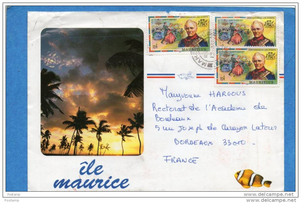 MARCOPHILIE-lettre-Mauritius- 1987 Afft 3 Timbres N°879 Bal Du Gouverneur - Maurice (1968-...)