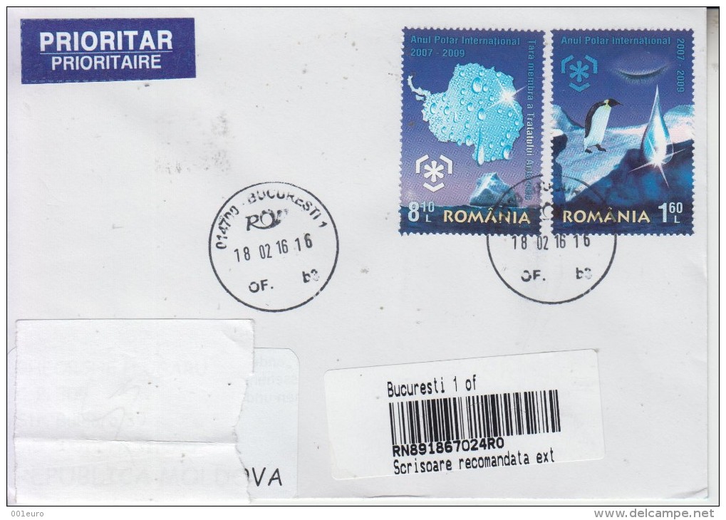 ROMANIA : GLACIERS PRESERVATION Cover Circulated To MOLDOVA - Envoi Enregistre! Registered Shipping! - Preservare Le Regioni Polari E Ghiacciai