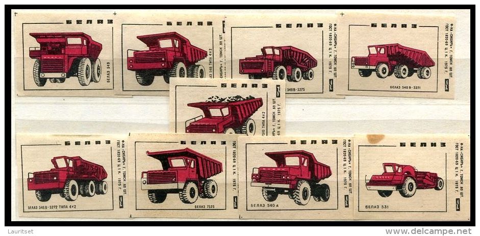 Russia Soviet Union 1975 Machbox Labels Trucks BELAZ Zündholzschachteletiketten - Scatole Di Fiammiferi - Etichette