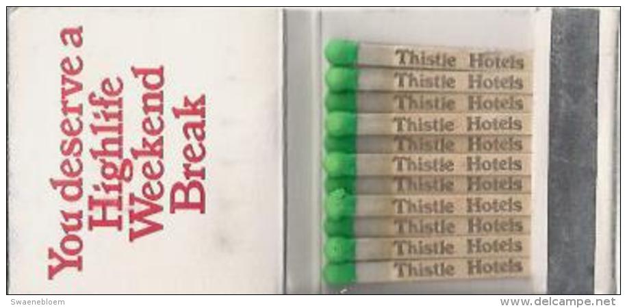 Lucifermapje - Thistle Hotels Highlife Weekend Breaks. P.O. Box IRA, Gallowgate, Newcastle. Matchbox, Matches, 2 Scans - Luciferdozen