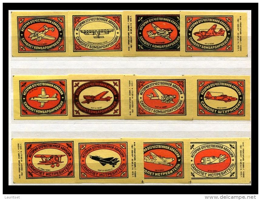 Russia Soviet Union 1975 Machbox Labels Flugzeuge Air Planes Zündholzschachteletiketten - Zündholzschachteletiketten