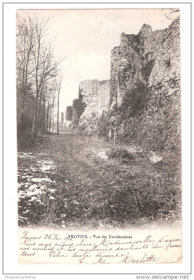 CPA 77 PROVINS VUE DES FORTIFICATIONS USED 1904 WITH STAMP ATTACHED - Provins