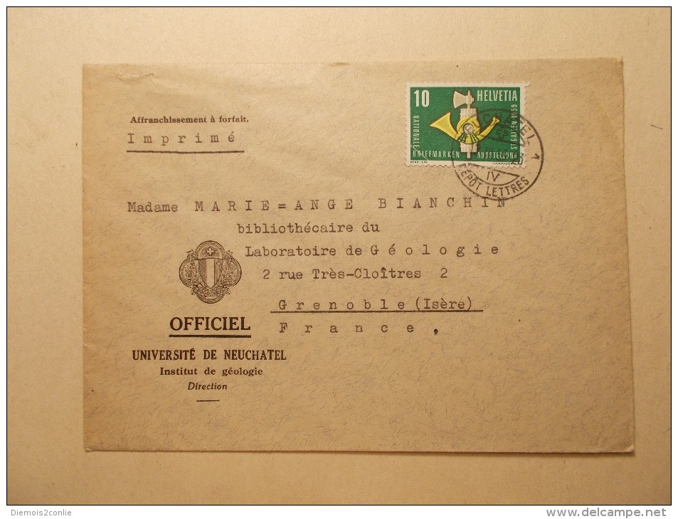 Marcophilie - Lettre Enveloppe Cachet Oblitération Timbres - SUISSE - 1959 (242) - Storia Postale