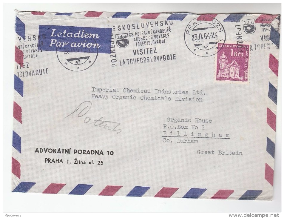 1964 Air Mail CZECHOSLOVAKIA Stamps COVER SLOGAN Pmk VISIT CZECHOSLOVAKIA To GB - Covers & Documents