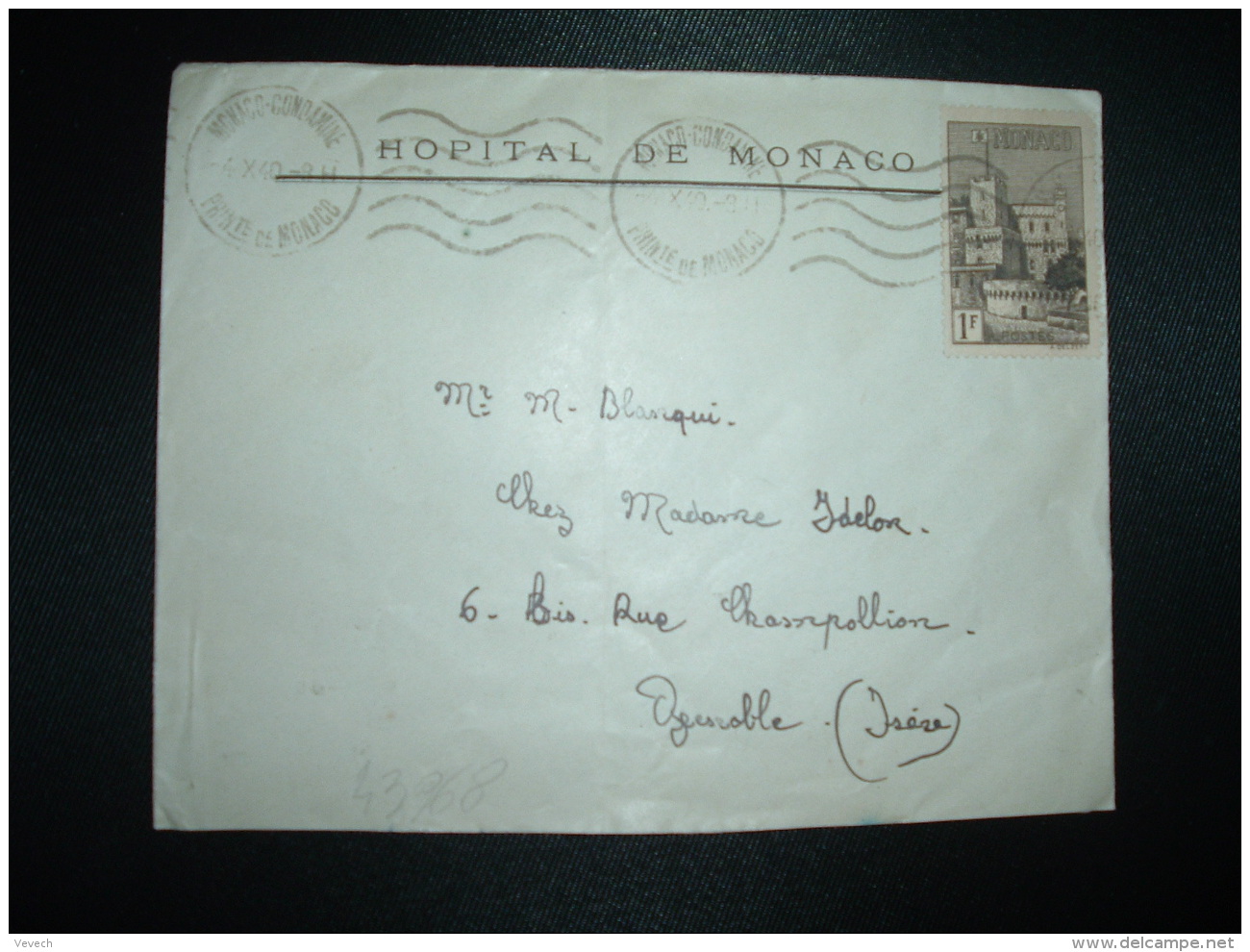 LETTRE Pour La FRANCE TP 1F OBL.MEC.4 X 40 MONACO-CONDAMINE + HOPITAL DE MONACO - Covers & Documents