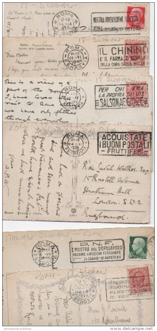 SIX POSTCARDS VARIOUS VIEWS OF ROME - ALL WITH SLOGAN POSTMARKS - Collections & Lots