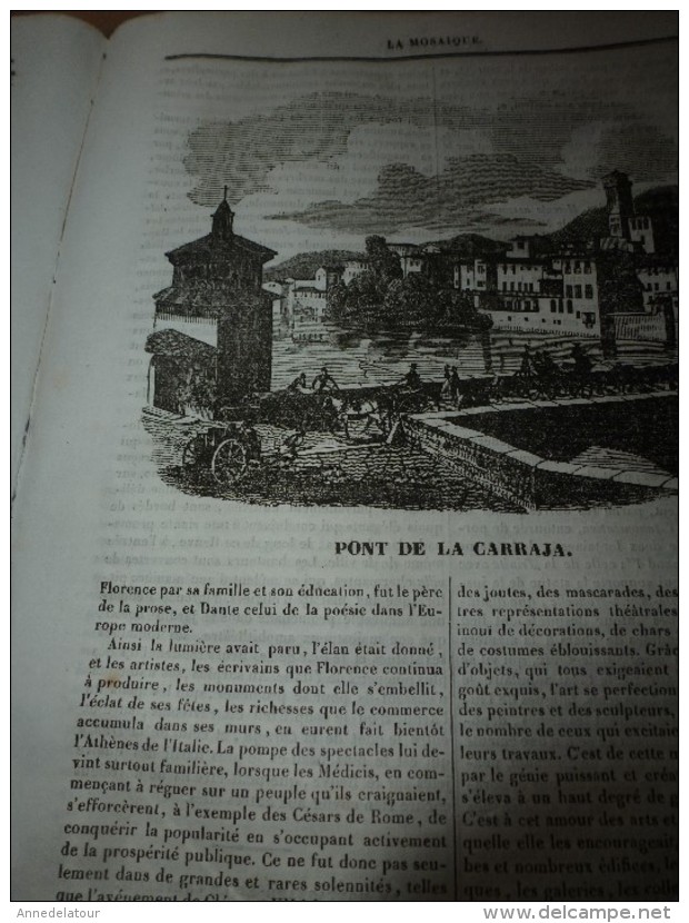 1834 LM : Chèvre et Bouc; Le bananier;FLORENCE et le PONT de la CARRAJA;Le Montagnard et le chevreuil;Porte St-Antoine