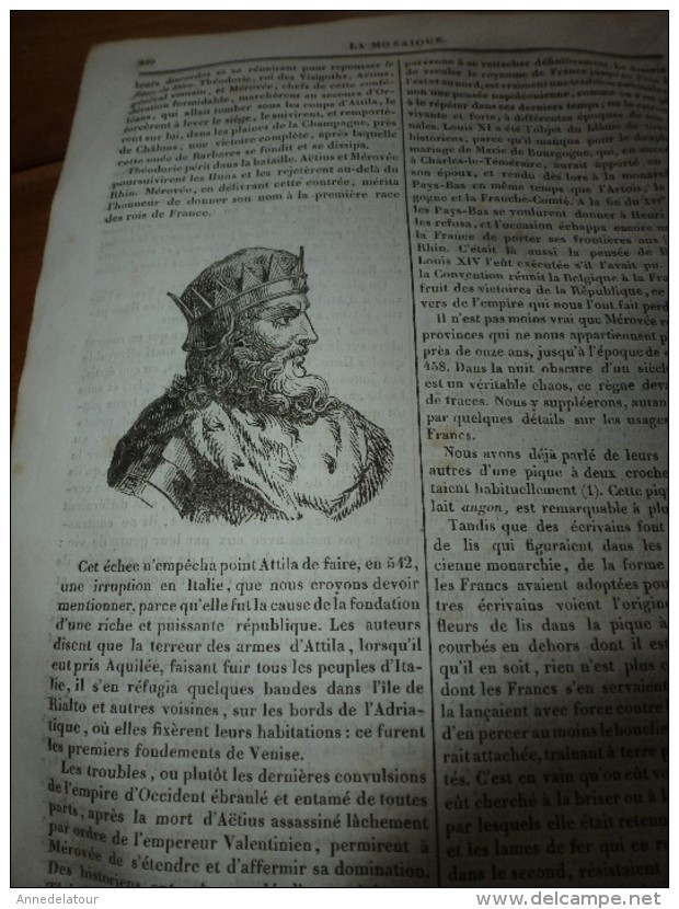 1834 LM : Temple d'APOLLINOPOLIS;Les chiens BARBETS;La carpe; Combat incroyable d'un AIGLE et d'une BELETTE ; Mérovée