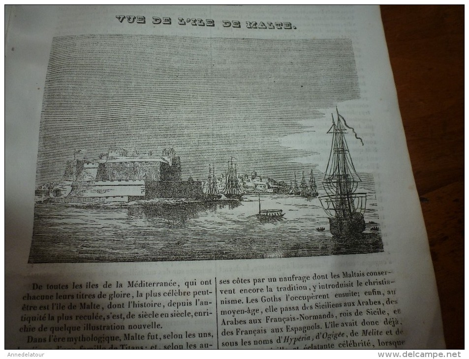 1834 LM : Palais de l'INSTITUT à Paris;Le giroflier;Le TADORNE (oie-canard); Gravure --> Vue de l'ILE de MALTE; Léon X