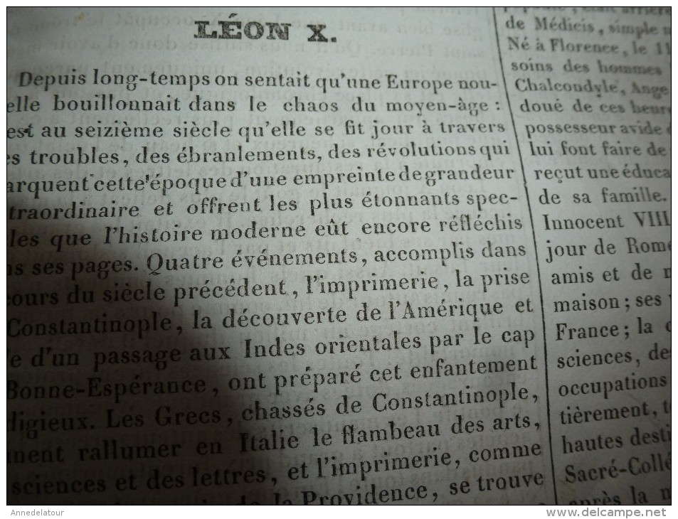 1834 LM : Palais de l'INSTITUT à Paris;Le giroflier;Le TADORNE (oie-canard); Gravure --> Vue de l'ILE de MALTE; Léon X